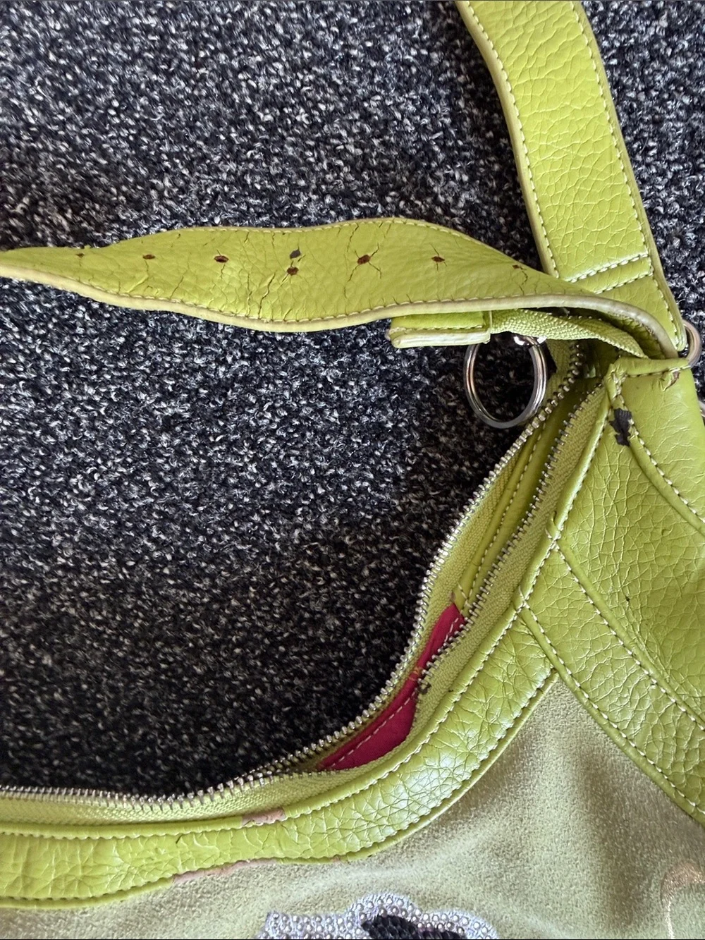 RARE Ed Hardy Yellow-Green 'Love Life' Fringe Y2K Hobo Bag